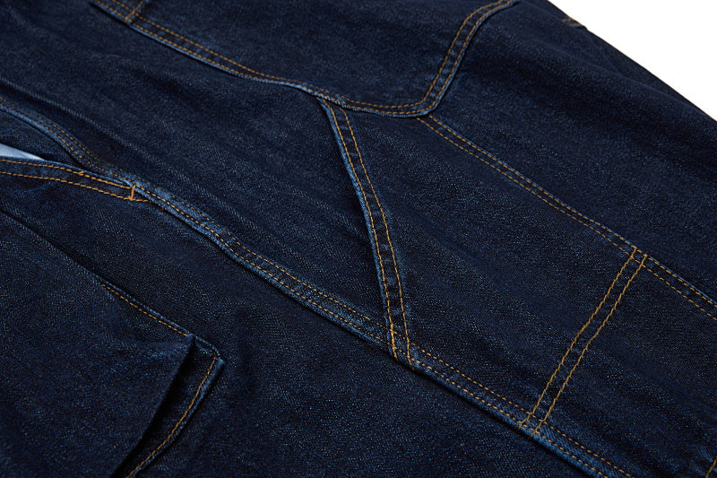 Yiaknis Dark Blue Denim Overalls with Zip and Cargo Pockets