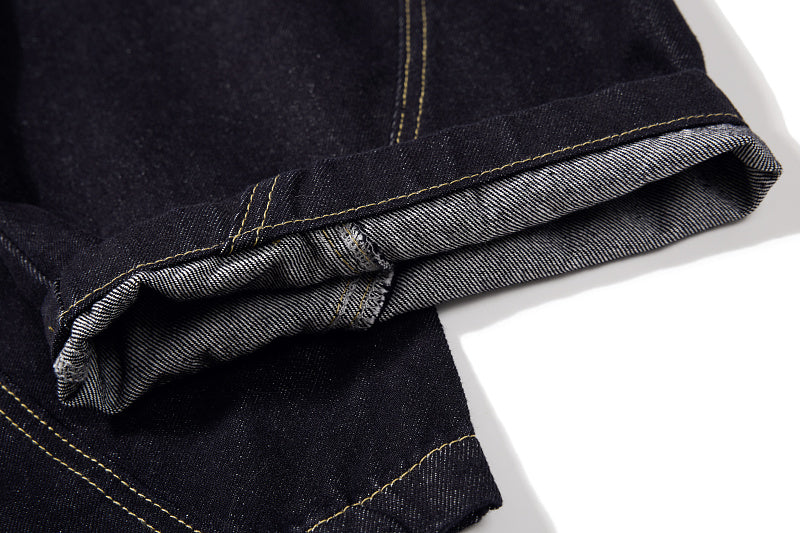 Yiaknis Denim Overalls with Leopard Print Pocket Trim - Dark Denim