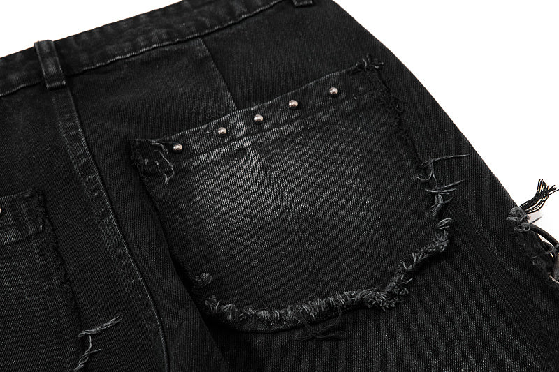 Yiaknis Black Flared Jeans with Studs and Lace-Up Panels