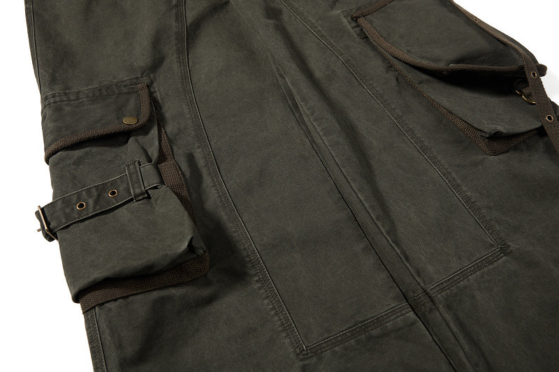 Yiaknis Wide-Leg Cargo Trousers, Pocket Straps, Dark Green and Khaki – photo 18