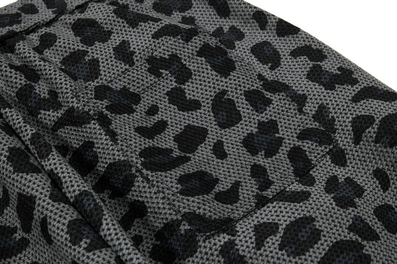 Yiaknis Leopard Print Sweatpants, Embroidered Patch, Grey and Blue