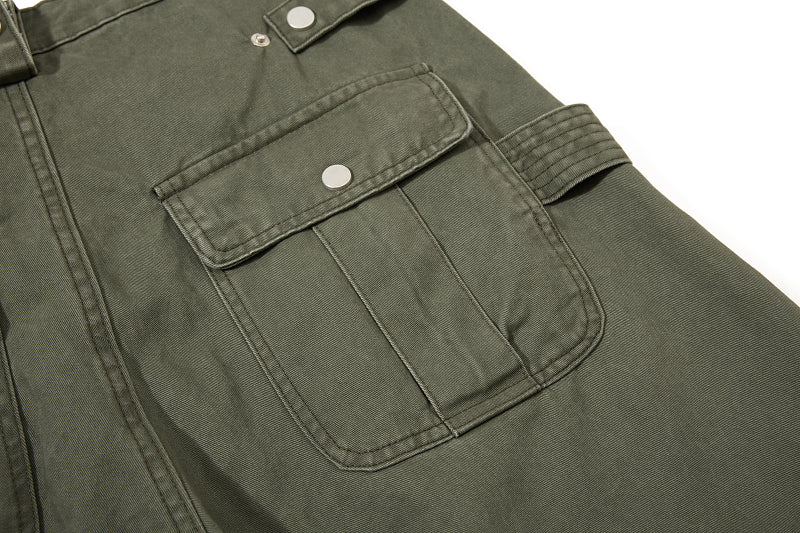 Yiaknis Wide-Leg Cropped Cargo Trousers, Button Fly, Green and Khaki – photo 18