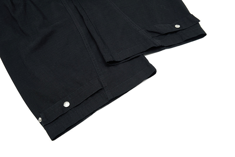 Yiaknis Wide-Leg Overalls with Snap Buttons - Black, Off White
