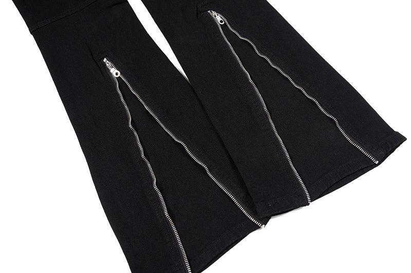Yiaknis Black Flared Jeans with Long Leg Zips