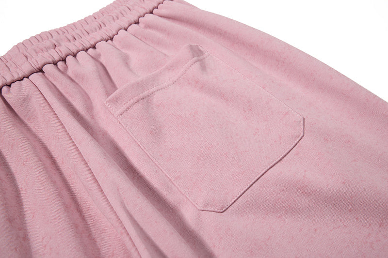 Yiaknis Wide-Leg Sweatpants with Button and Line Print, Pink and Blue