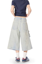 Yiaknis Light Blue Wide-Leg Denim Cargo Capri Pants – photo 18
