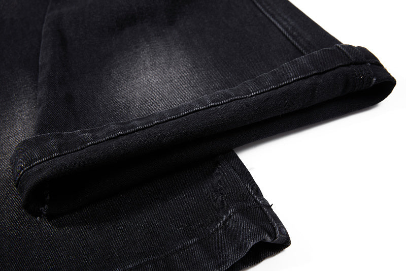 Yiaknis Black Washed Flared Jeans with Button Side Straps, Black