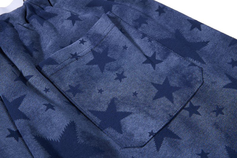 Yiaknis Wide-Leg Star Print Sweatpants, Script Print, Blue and Black