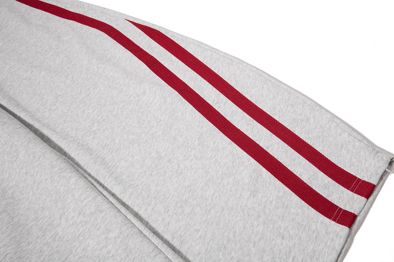 Yiaknis Wide-Leg Sweatpants, Red Side Stripes, Light Grey and Black