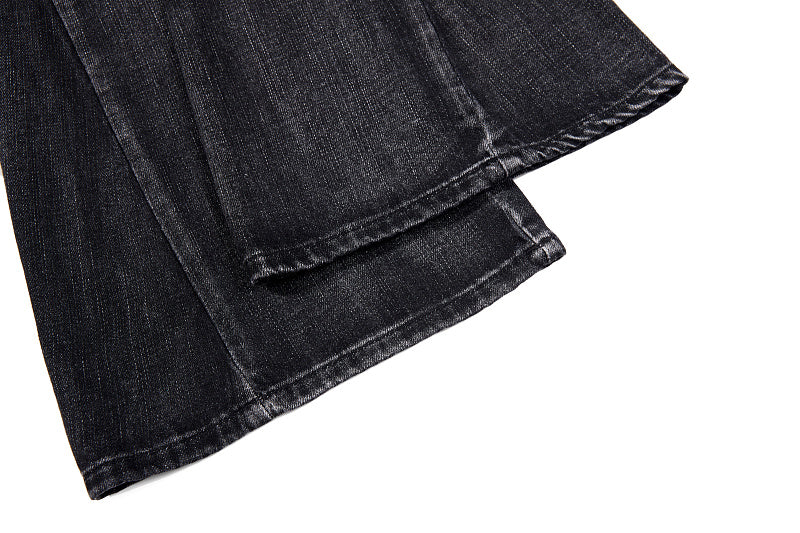 Yiaknis Black Flared Jeans with Gold Leg Embroidery