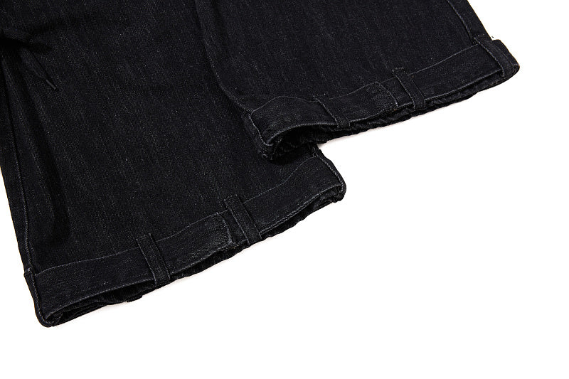 Yiaknis Black Washed Flared Jeans with Buckle Straps