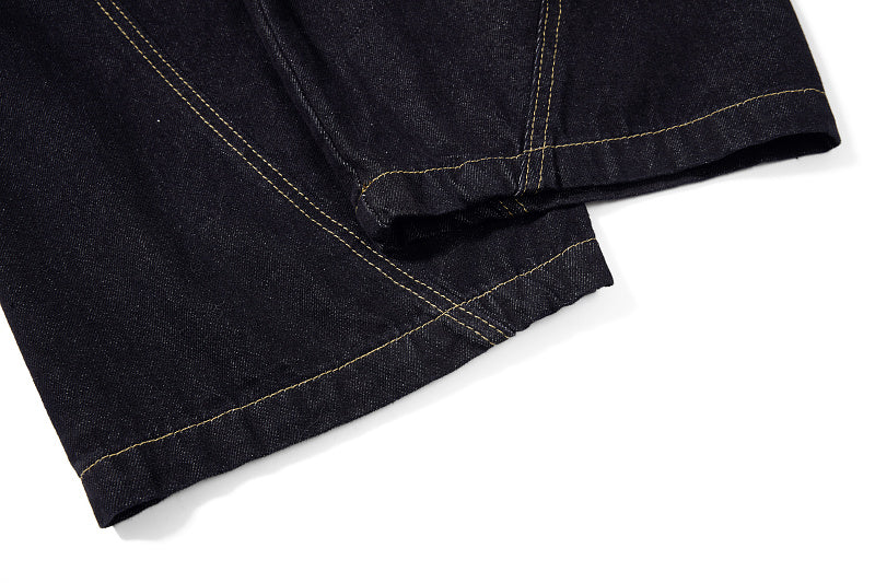 Yiaknis Denim Overalls with Leopard Print Pocket Trim - Dark Denim