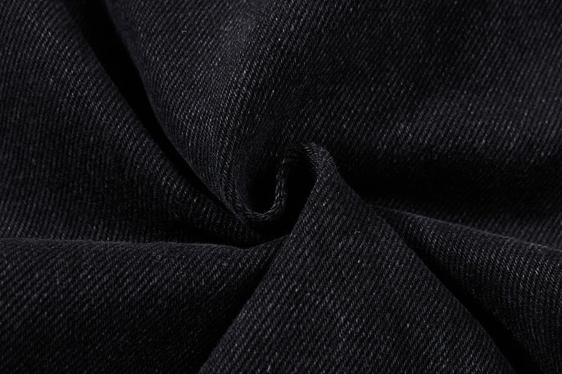 Yiaknis Black Washed Flared Jeans with Button Side Straps, Black