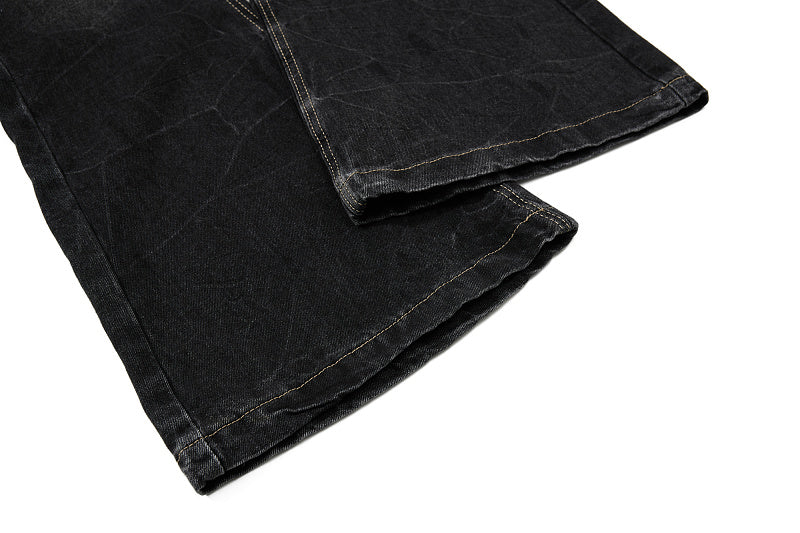 Yiaknis Black Washed Flared Jeans with Snake-Print Belt