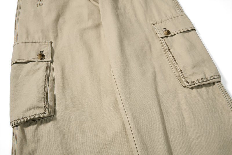 Yiaknis Khaki and Dark Grey Wide-Leg Cargo Trousers with Elastic Back Waist – photo 19