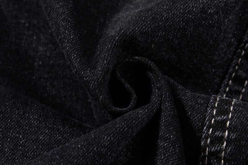 Yiaknis Black Washed Curved-Leg Jeans with Lace-Up Sides, Black