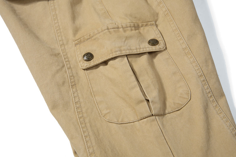 Yiaknis Khaki and Dark Grey Wide-Leg Cargo Trousers with Back Flap Pockets – photo 19