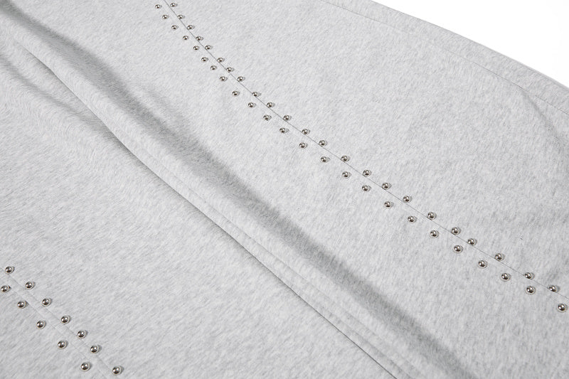 Yiaknis Wide-Leg Sweatpants, Studded Side Lines, Light Grey and Black