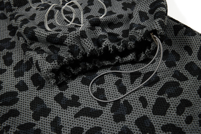 Yiaknis Leopard Print Sweatpants, Embroidered Patch, Grey and Blue