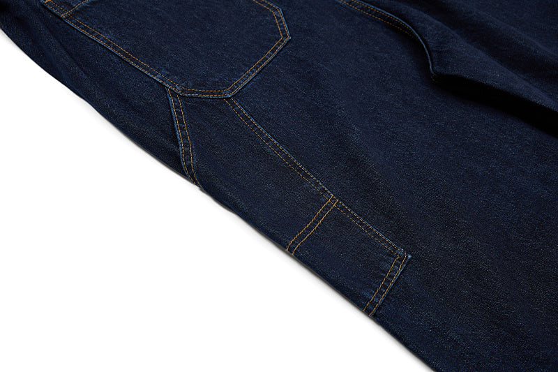 Yiaknis Dark Blue Denim Overalls with Zip and Cargo Pockets