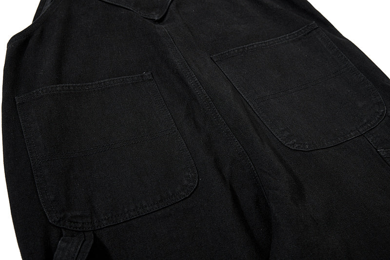 Yiaknis Wide-Leg Denim Overalls, Bib and Cargo Pockets, Dark Blue and Black – photo 19