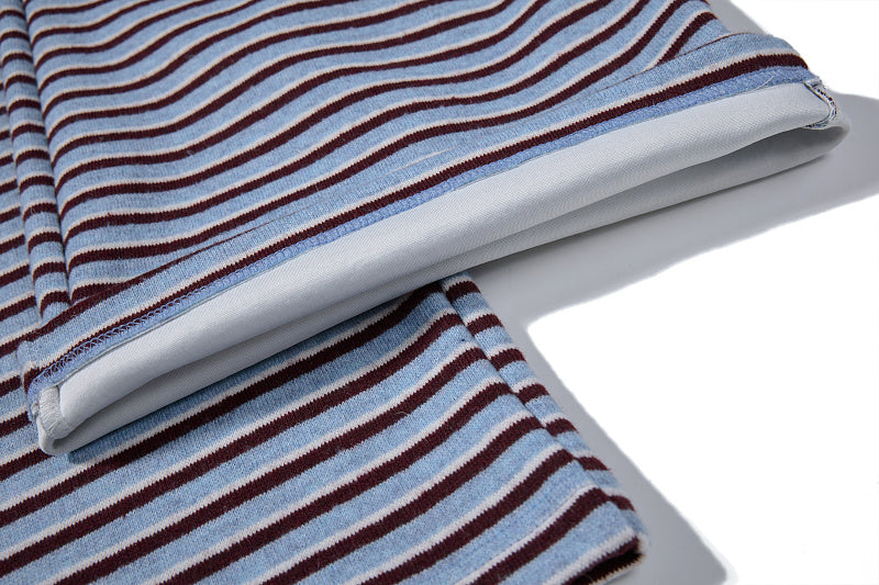 Yiaknis Wide-Leg Striped Sweatpants, Wing Print, Blue and Beige Stripes