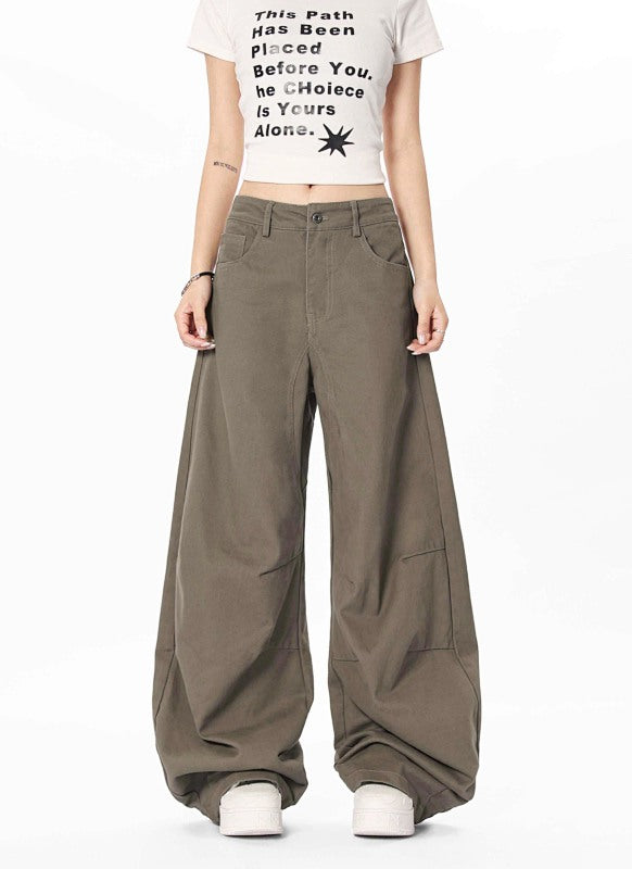 Yiaknis Wide-Leg Trousers with Button Fly and Side Pockets, Khaki and Black – photo 19