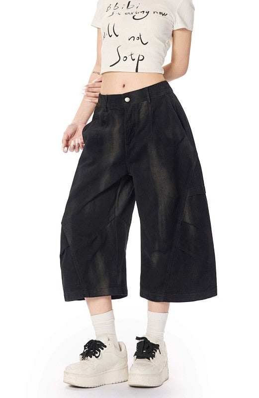 Yiaknis Wide-Leg Black and Washed Dark Grey Capri Pants – photo 19