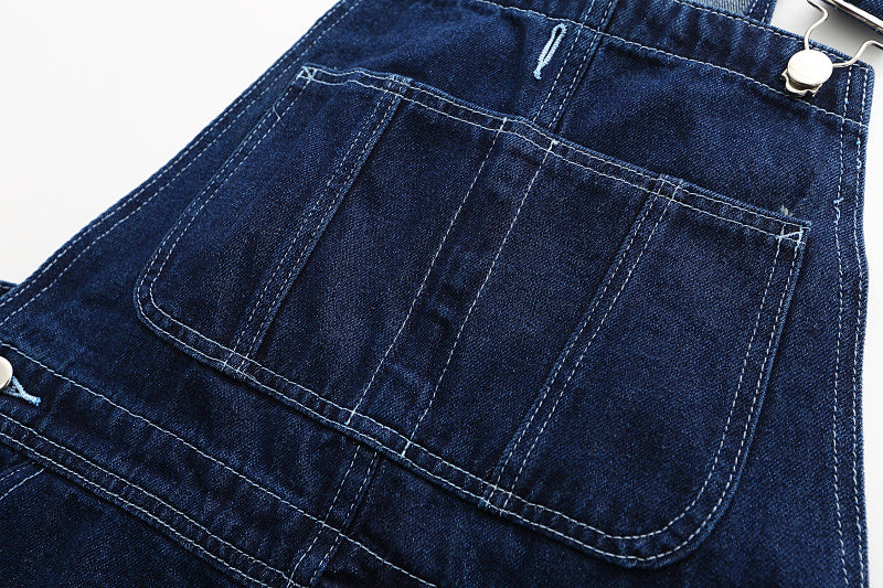 Yiaknis Wide-Leg Denim Overalls, Adjustable Straps, Blue and Black