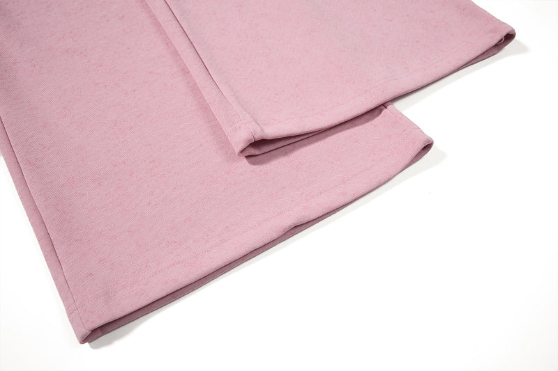 Yiaknis Wide-Leg Sweatpants with Button and Line Print, Pink and Blue