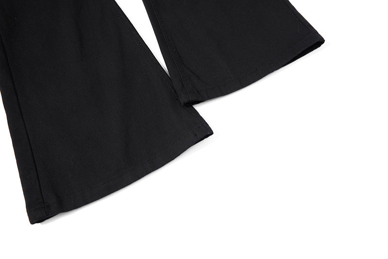 Yiaknis Black Flared Jeans with Buckle Leg Straps