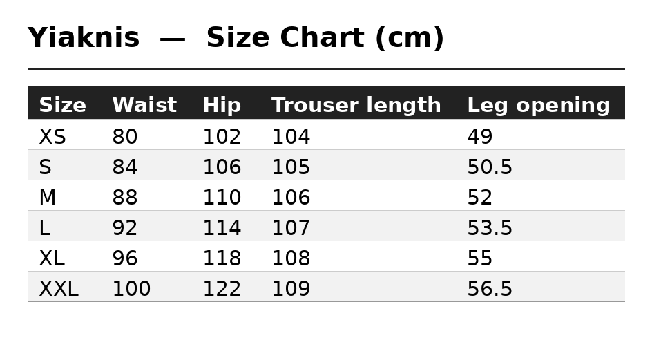 Size Chart (cm)