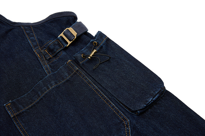 Yiaknis Dark Blue Denim Overalls with Zip and Cargo Pockets