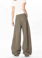 Yiaknis Wide-Leg Trousers with Button Fly and Side Pockets, Khaki and Black – photo 20