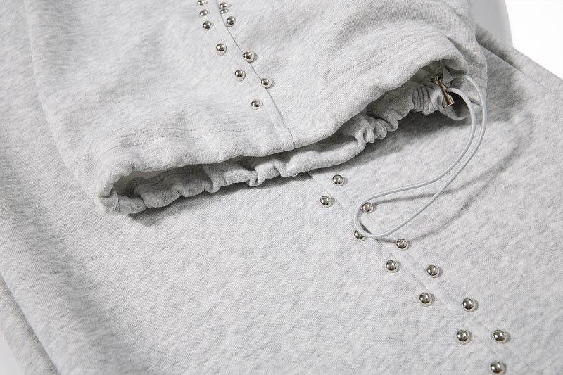 Yiaknis Wide-Leg Sweatpants, Studded Side Lines, Light Grey and Black