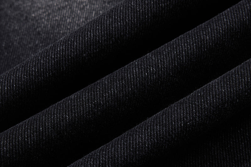 Yiaknis Black Washed Flared Jeans with Button Side Straps, Black
