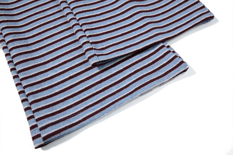 Yiaknis Wide-Leg Striped Sweatpants, Wing Print, Blue and Beige Stripes