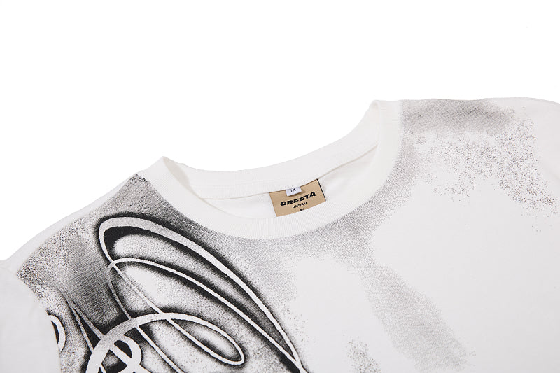 Yiaknis T-Shirt with Large Diagonal Calligraphy Print, White and Black – photo 20