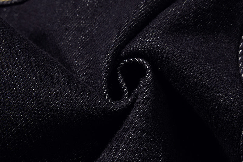 Yiaknis Denim Overalls with Leopard Print Pocket Trim - Dark Denim