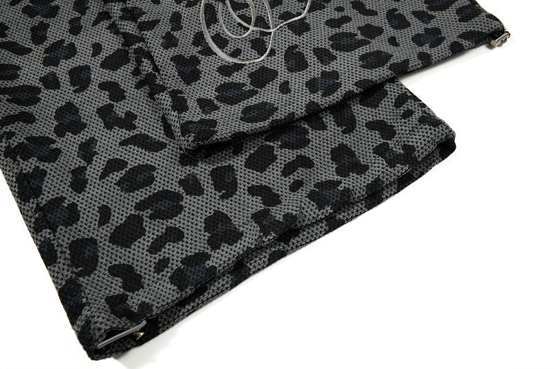 Yiaknis Leopard Print Sweatpants, Embroidered Patch, Grey and Blue