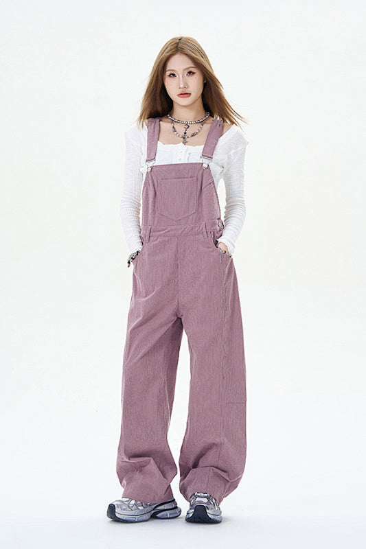 Yiaknis Wide-Leg Overalls with Crossed Back Straps - Dusty Pink, Cream