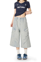 Yiaknis Light Blue Wide-Leg Denim Cargo Capri Pants – photo 20