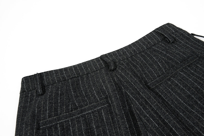 Yiaknis Black and Light Grey Pinstripe Wide-Leg Trousers, Belt Strap