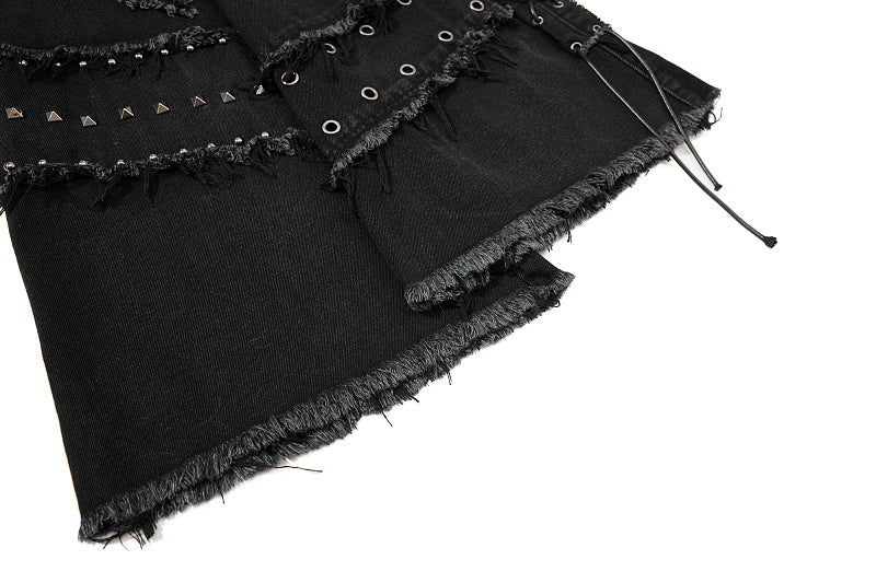Yiaknis Black Flared Jeans with Studs and Lace-Up Panels