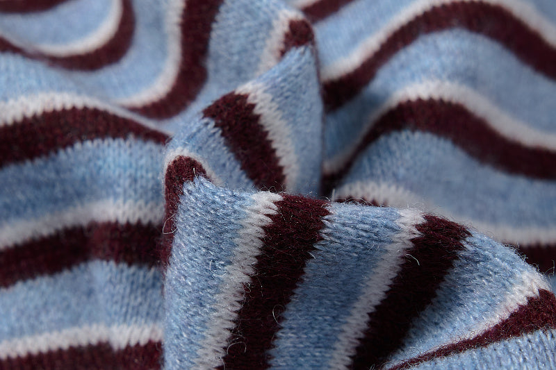 Yiaknis Wide-Leg Striped Sweatpants, Wing Print, Blue and Beige Stripes