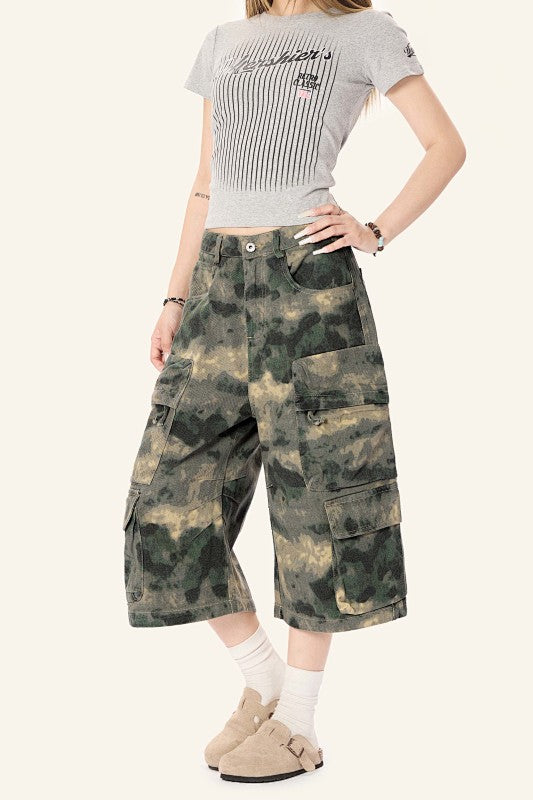 Yiaknis Camouflage Wide-Leg Cargo Capri Pants – photo 21