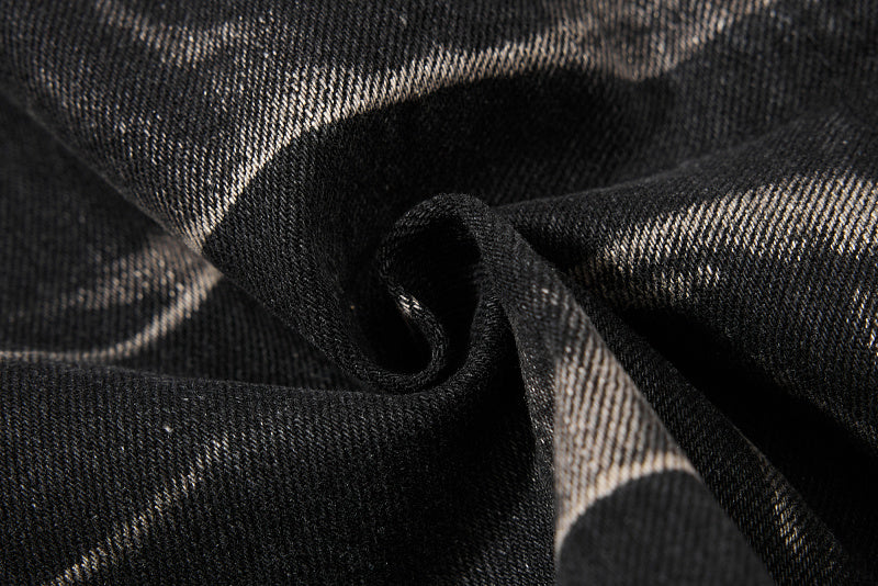 Yiaknis Black Washed Flared Jeans with Lace-Up Legs
