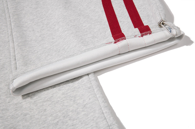 Yiaknis Wide-Leg Sweatpants, Red Side Stripes, Light Grey and Black