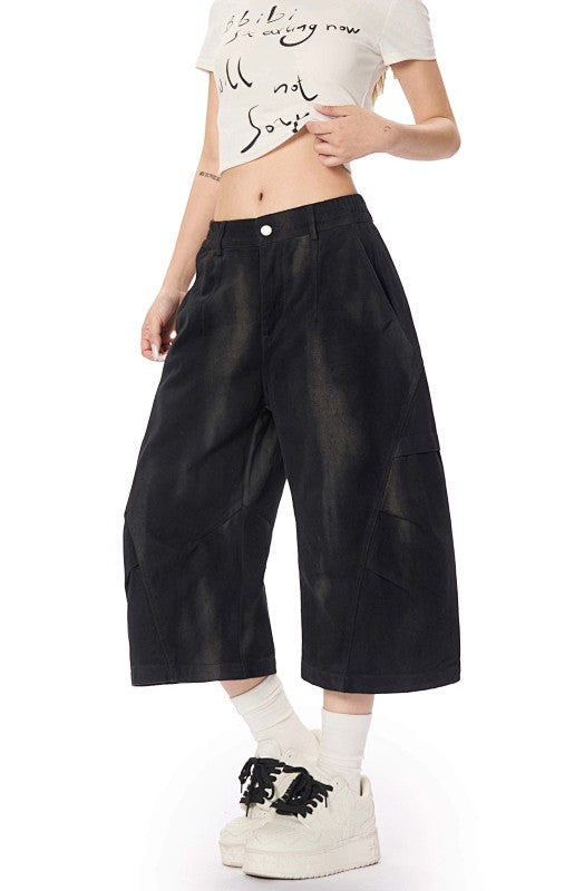 Yiaknis Wide-Leg Black and Washed Dark Grey Capri Pants – photo 21