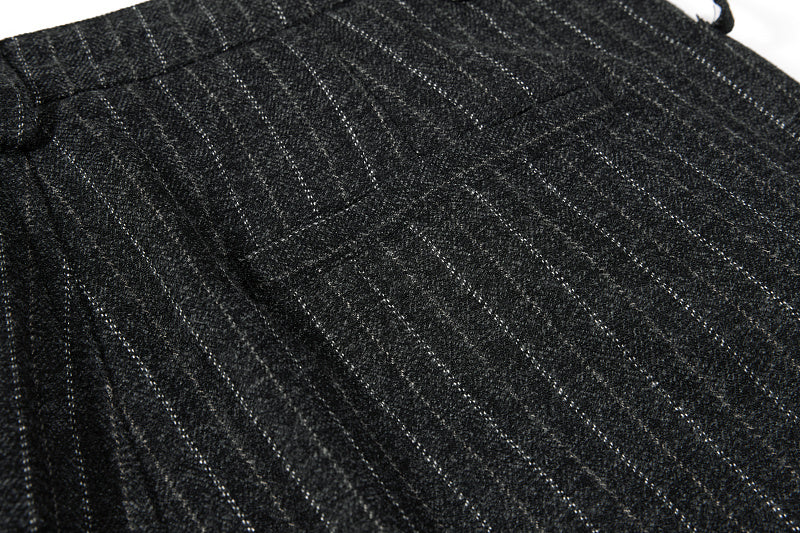 Yiaknis Black and Light Grey Pinstripe Wide-Leg Trousers, Belt Strap